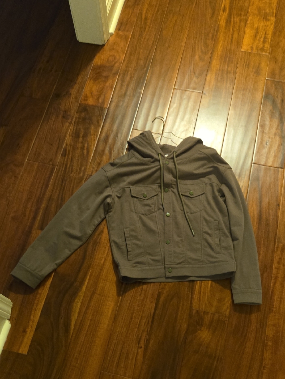 Casual Hooded Button-Front Jacket in Taupe